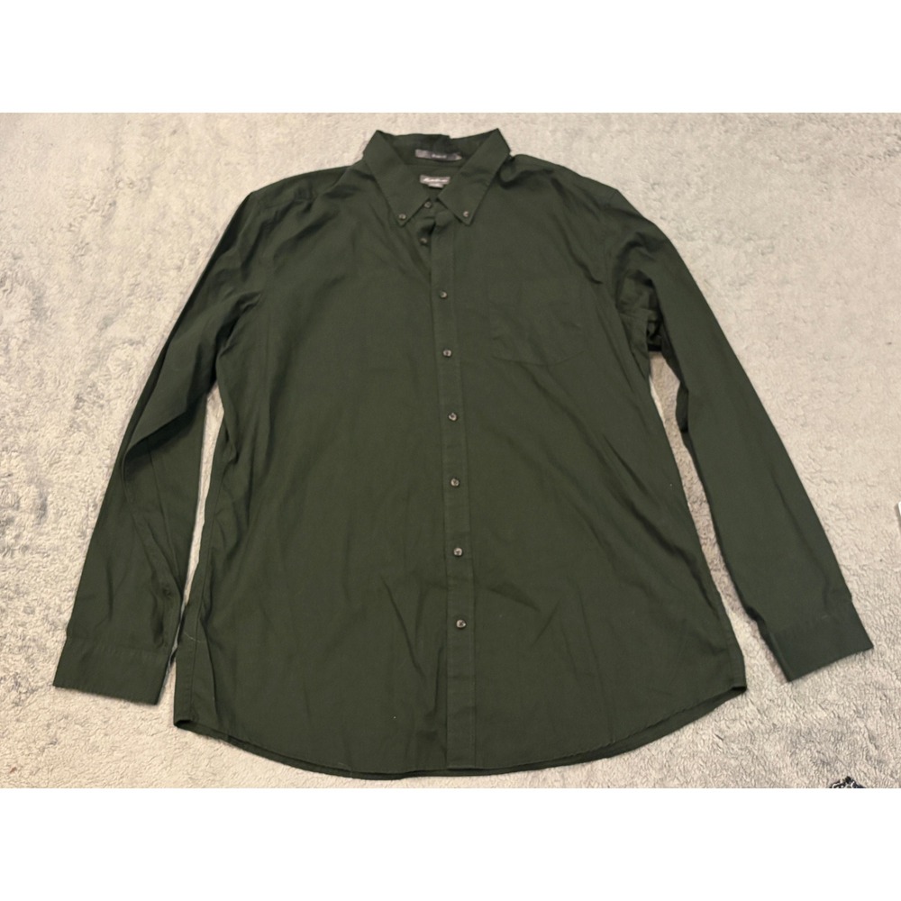 Eddie Bauer Mens Relaxed Fit Button Down Shirt XL Tall Forest Green Long Sleeve
